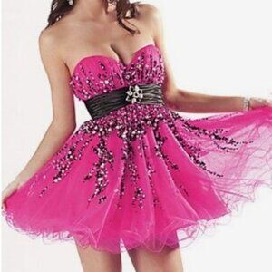 Alyce Designs Pink Sequin Jeweled Cocktail Dress Corset Back 6 Hoco Tulle 4223